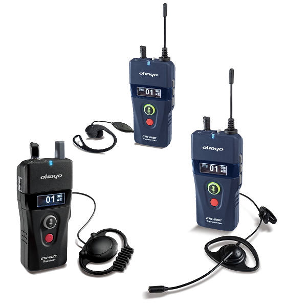 Okayo OTG-200 system: a receiver, transmitters and earpieces
